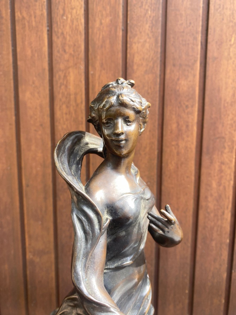 Grande Sculpture 1900 Art Nouveau En Bronze Signé Virgile Morey Intitulé Femme Enrubannée-photo-4