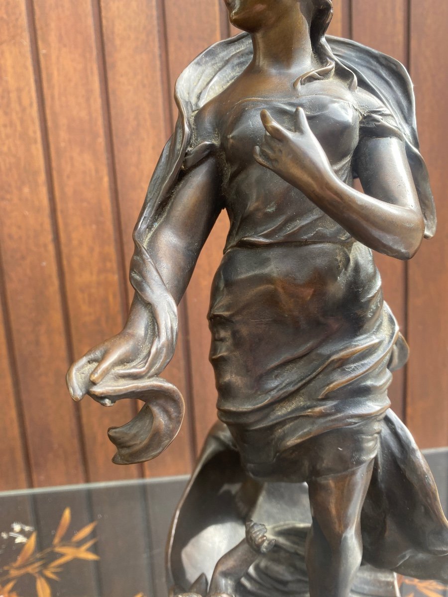 Grande Sculpture 1900 Art Nouveau En Bronze Signé Virgile Morey Intitulé Femme Enrubannée-photo-6