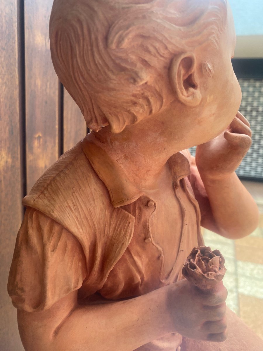 Grande Sculpture d'Enfant En Terre Cuite de Charles Martial Baury 1868 NAPOLEON III-photo-3