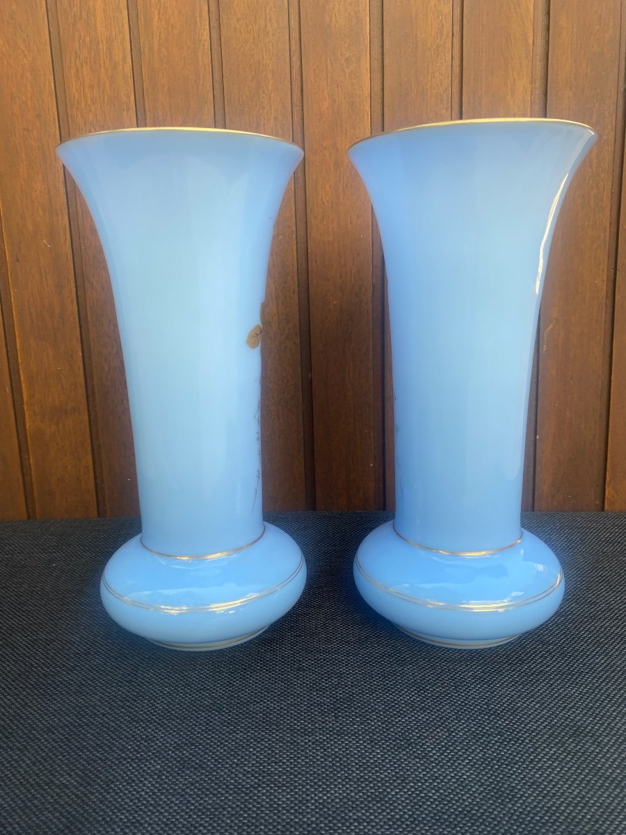  Pair Of Opaline Glass Vases Signed Saint Louis Circa 1940s-photo-1