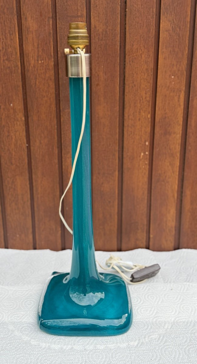 Blue Lamp Base Signed Daum France In Crystal 1960