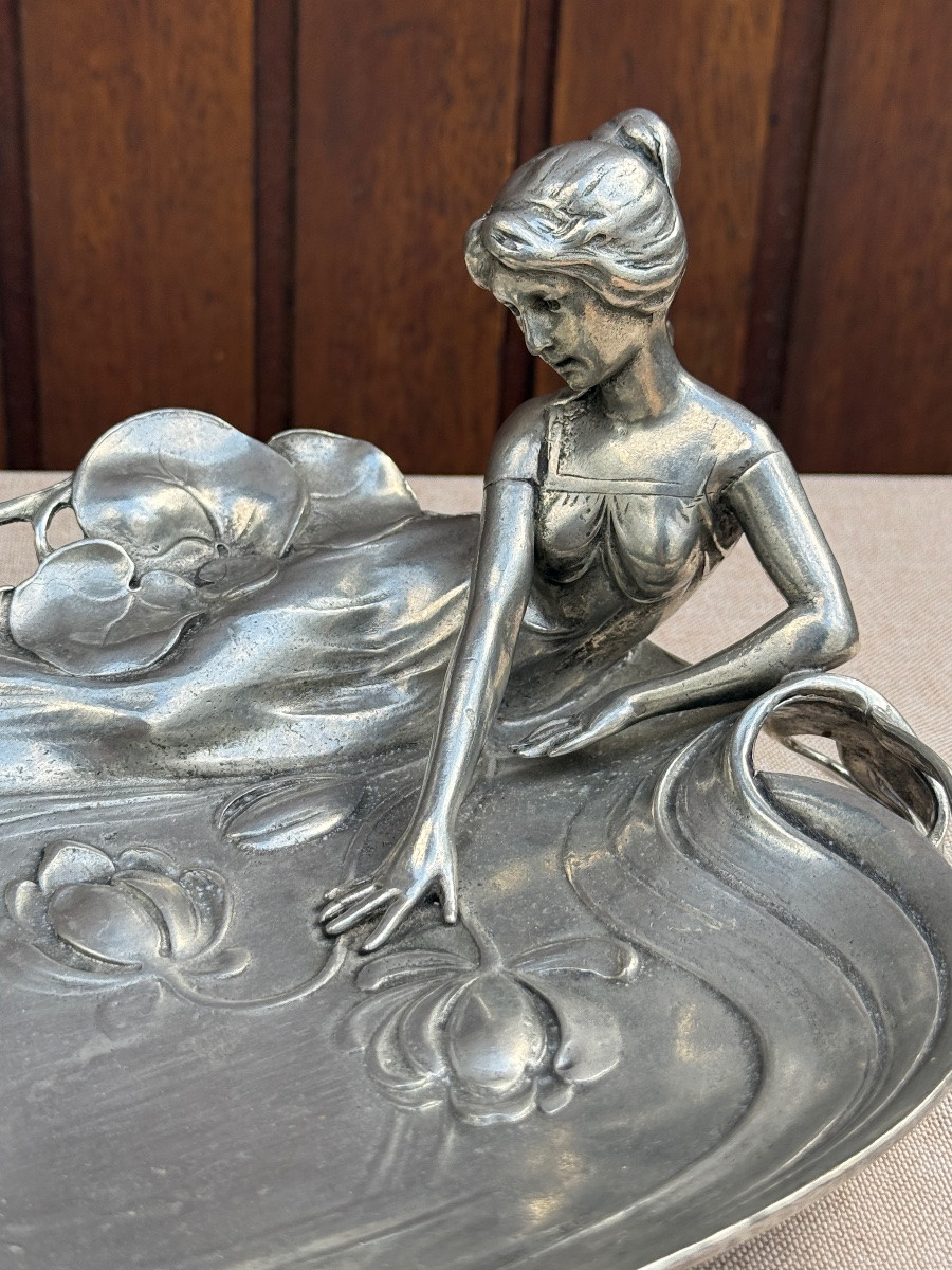 Nymph At The Reflecting Pool Pewter 1900 Art Nouveau-photo-2