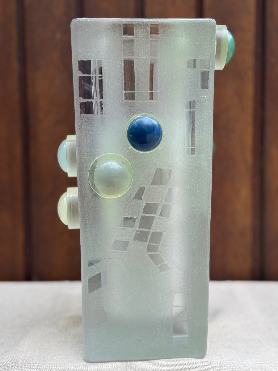 Art Deco Crystal Vase Signed Anatole Riecke Acid Etched Differently On Each Side