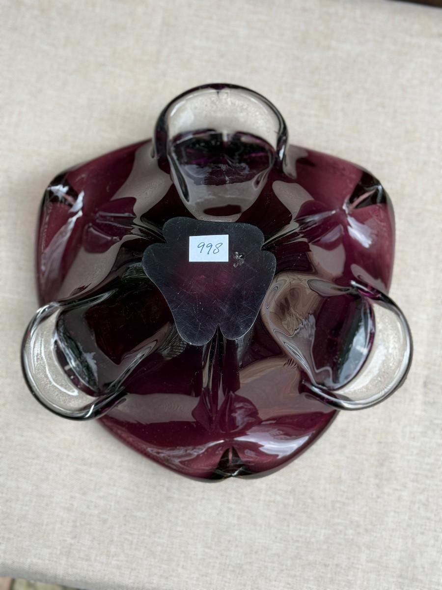Vide Poche Murano Verre épais Pourpre Doré  Années 50-photo-3