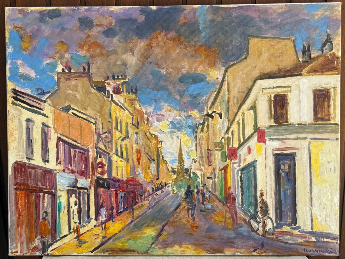 Tableau huile sur toile signé José Nowacki intitulé "Rue de commerce" à Paris 75015