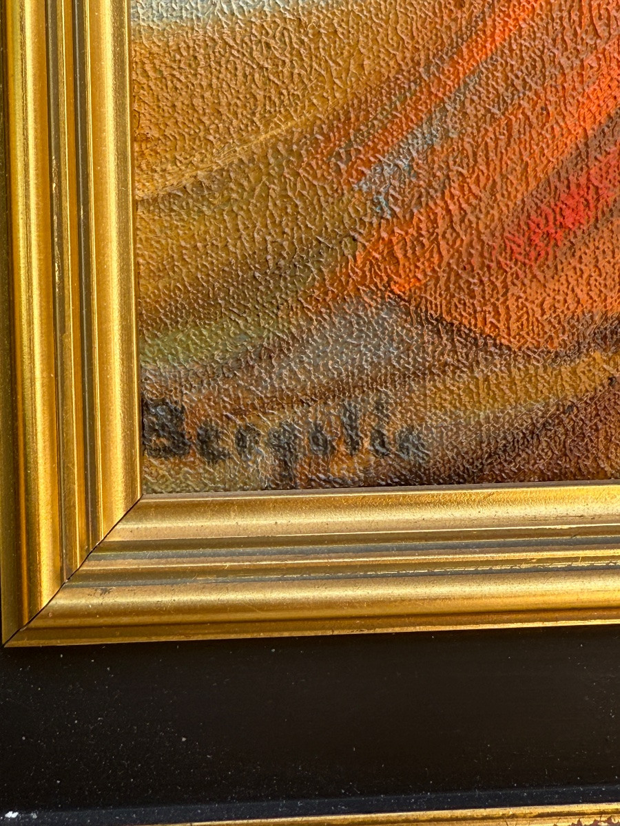 Tableau huile sur toile signé Eliane Bergelin 1969 intitulé "Squaw et Papoose " néo cubisme -photo-3