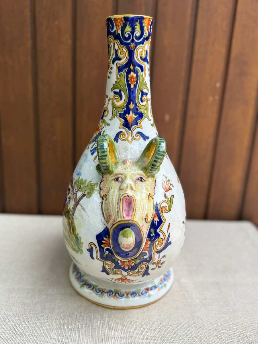 Vase Desvres signé de Fourmaintreaux Frères 1900 art Nouveau intitulé "Noce en Auvergne"-photo-4