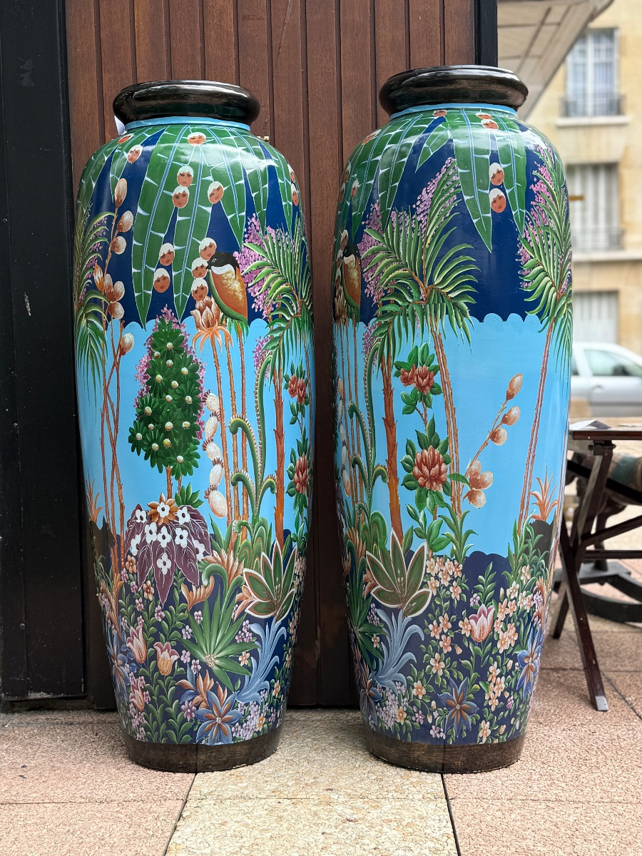 énorme paire de vase en céramique peint main style art Déco -photo-2