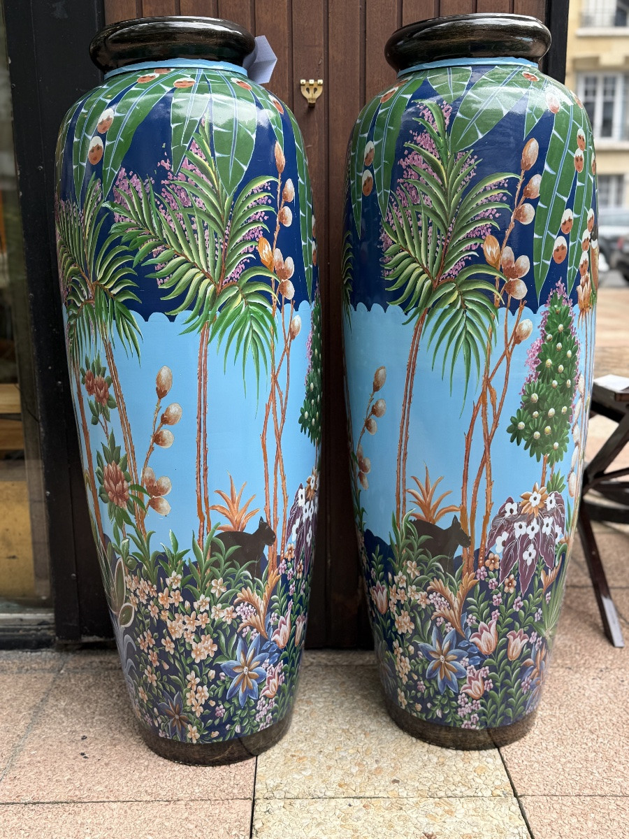 énorme paire de vase en céramique peint main style art Déco -photo-3