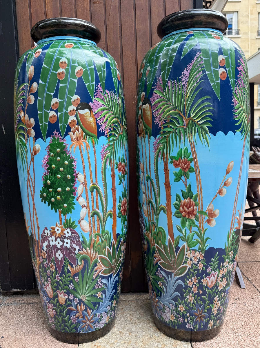énorme paire de vase en céramique peint main style art Déco 