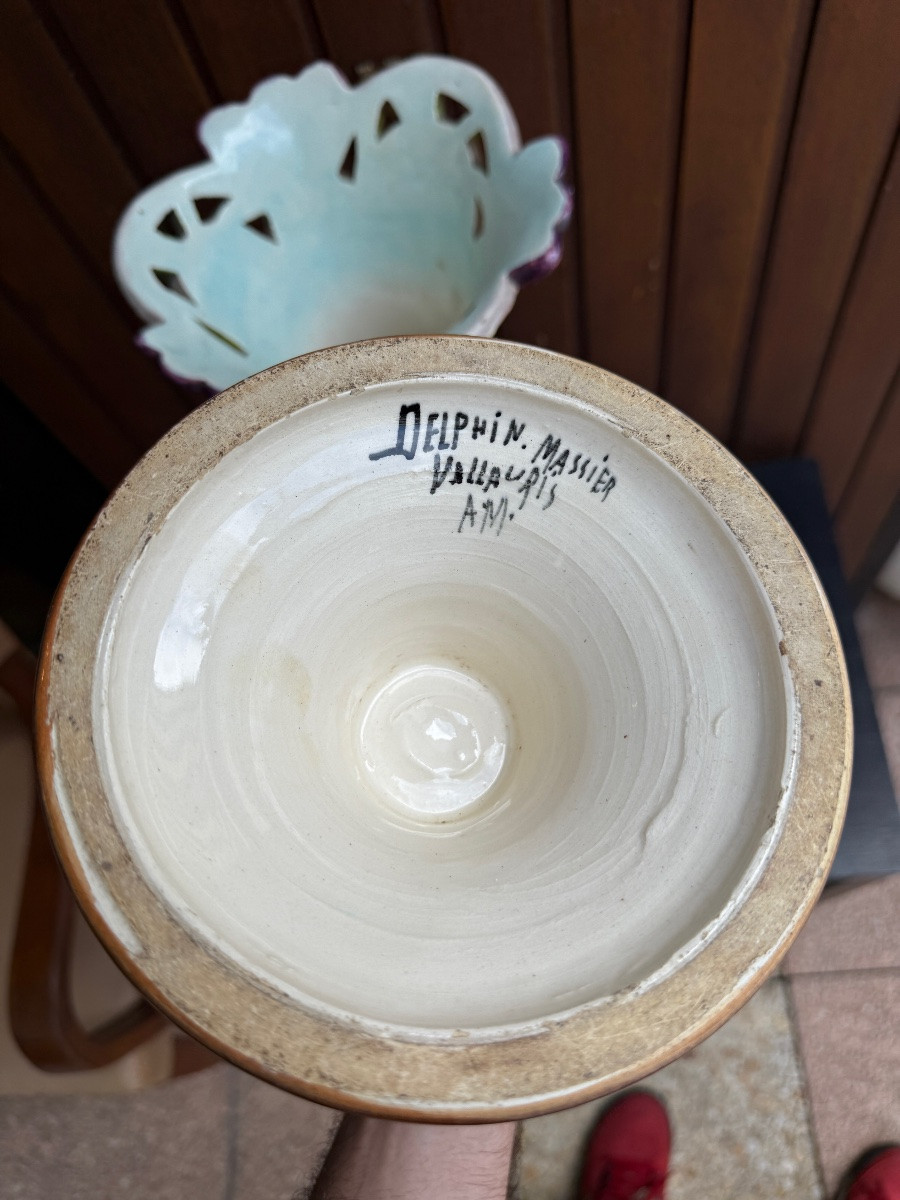 Pair Of Large Ceramic Vases Signed Delphin Nassier Vallauris Am 1900 Art Nouveau-photo-1
