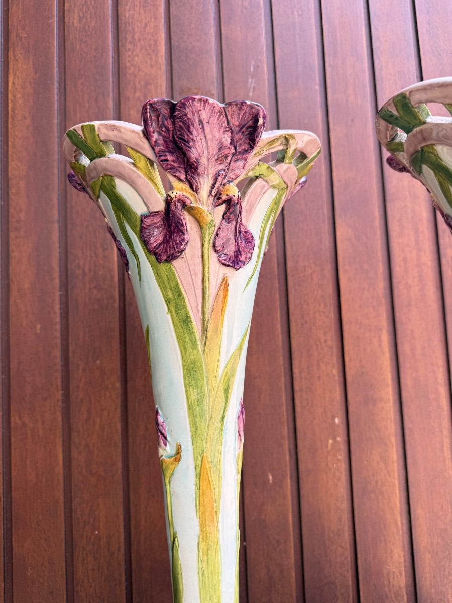 Pair Of Large Ceramic Vases Signed Delphin Nassier Vallauris Am 1900 Art Nouveau-photo-3