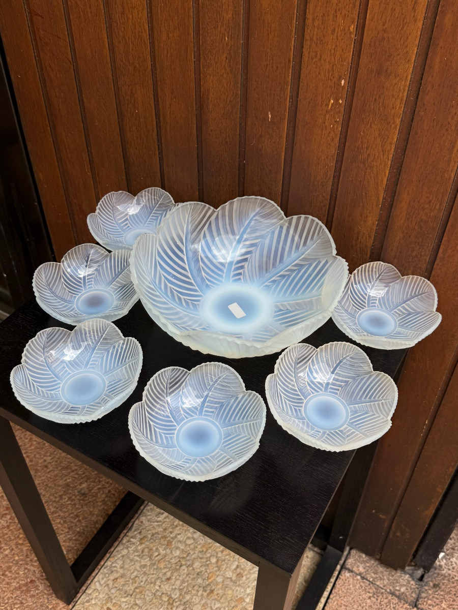 Service à dessert signé Pierre D'Avesn France en verre opalescentArt Déco 1930-photo-1