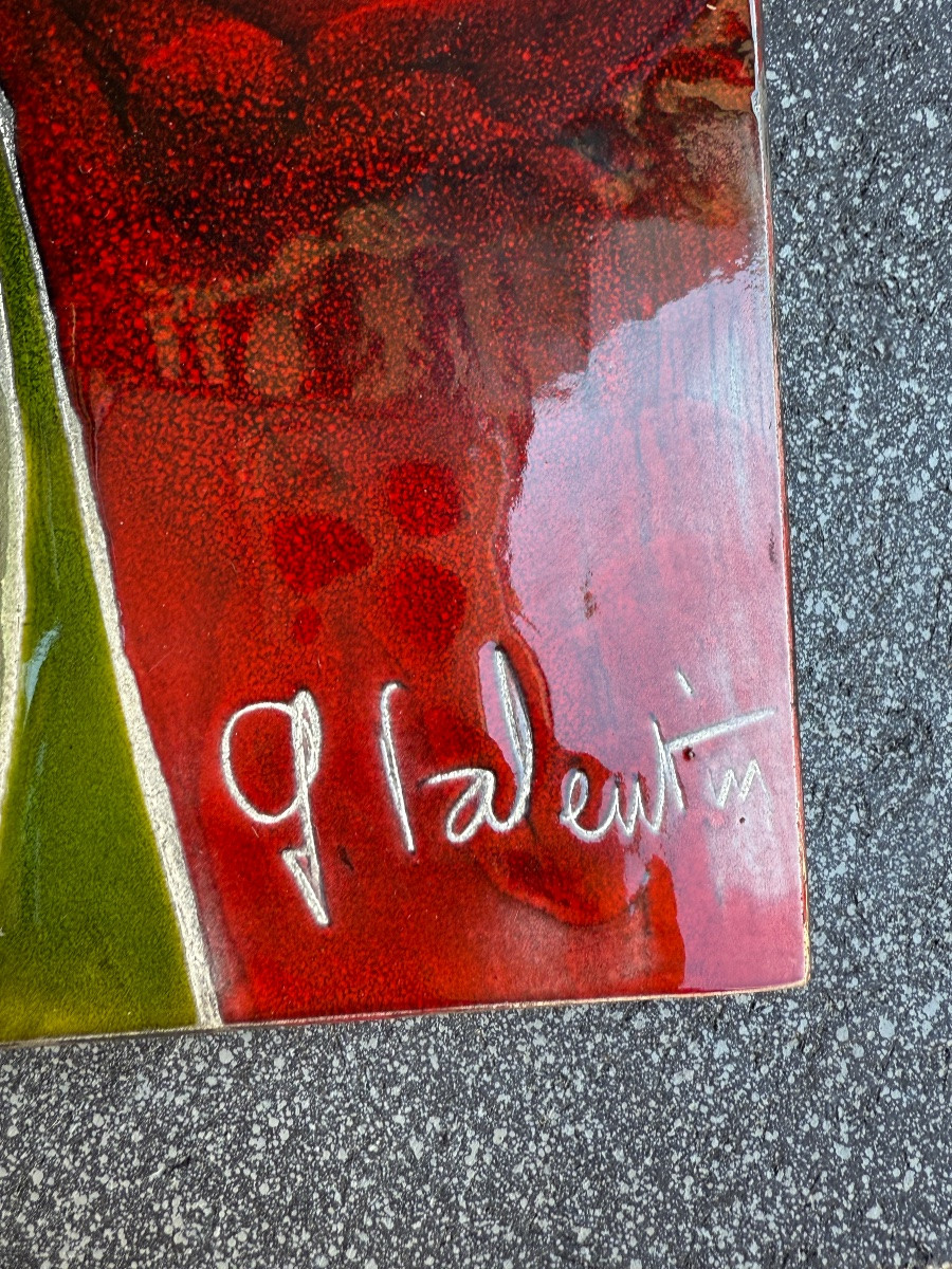 Vintage Wall Plaque By Gilbert Valentin (1928 -2001) Galarie Les Archanges - Valauris - Roses-photo-2