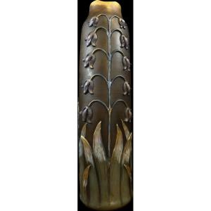 Very Tall Vase Signed Sarreguemines, 1900 Art Nouveau