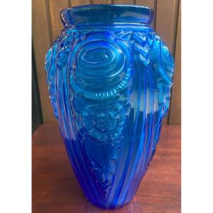 Magnificent Blue Large Polish Vase By Julius Stolle 1930 Art Deco