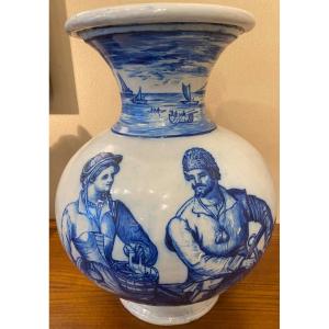 Huge Italian Vase In Blue And White Ceramic 18th Century Signed Fratelli Cantu?