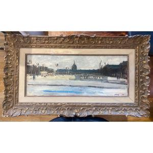 Table Des Invalides Oil On Plywood / Cardboard Signed By Esteve Silly (1912-1978)