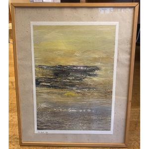 Painting Between Sea And Sky Signed Michel Biot Modern Art 1993