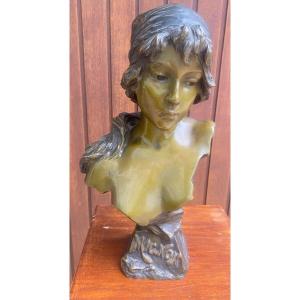 Magnificent Bronze Bust Signed Emmanuel Villanis De Leon Mignon 1896