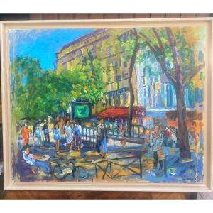 Oil On Canvas José Nowacki Painting "avenue De La Motte Picquet" 