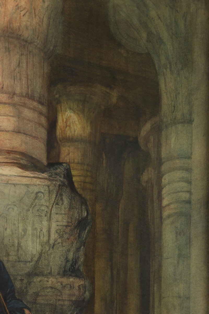 Young Egyptian In The Ruins Of Karnak, Watercolor By Georges Clairin-photo-1