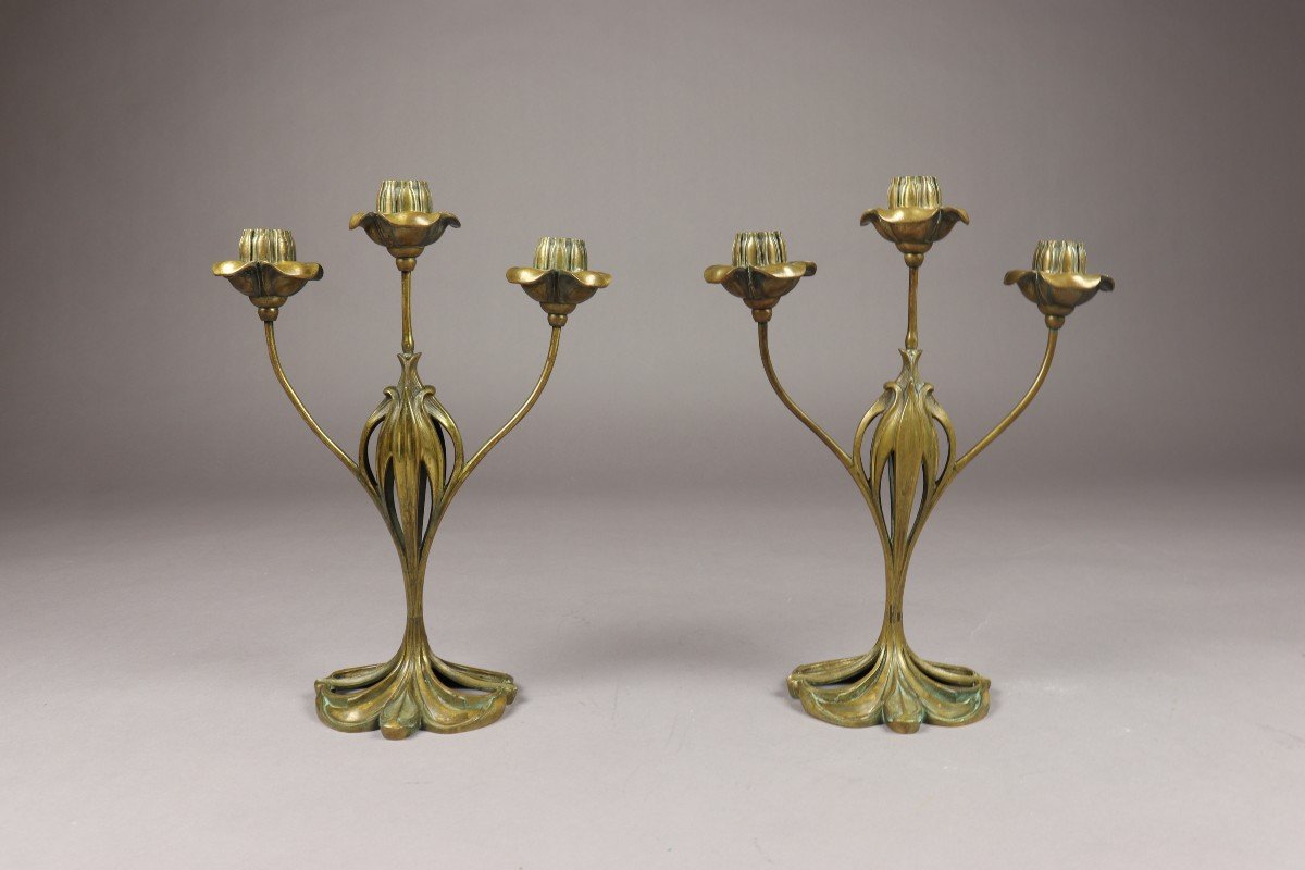 Paire De Bougeoirs Par Georges De Feure-photo-3