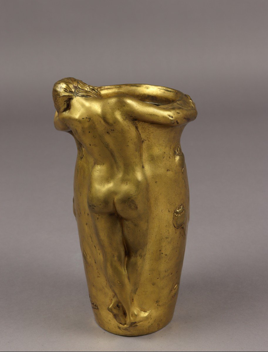 Lassitude, Gilt Bronze Vase By Charles Vital-cornu