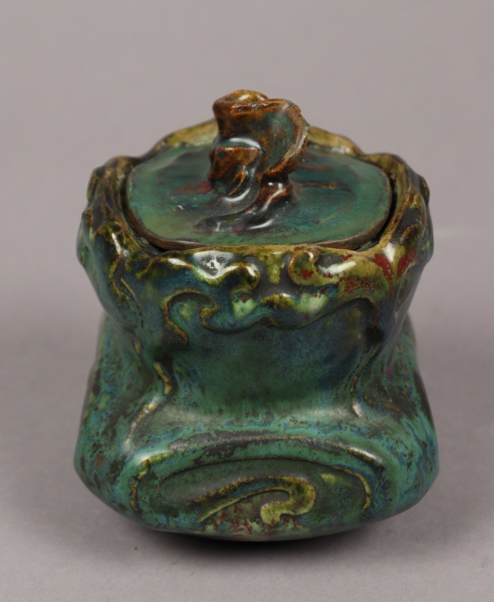 Covered Pot In Sandstone By Pierre-adrien Dalpayrat-photo-3