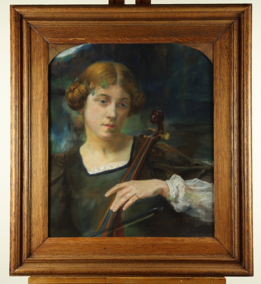 Young Woman Playing A String Instrument By Edgard Maxence-photo-2