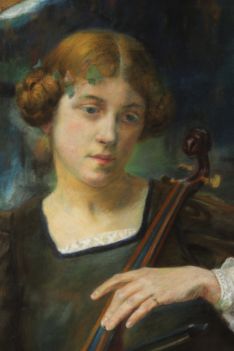 Young Woman Playing A String Instrument By Edgard Maxence-photo-3