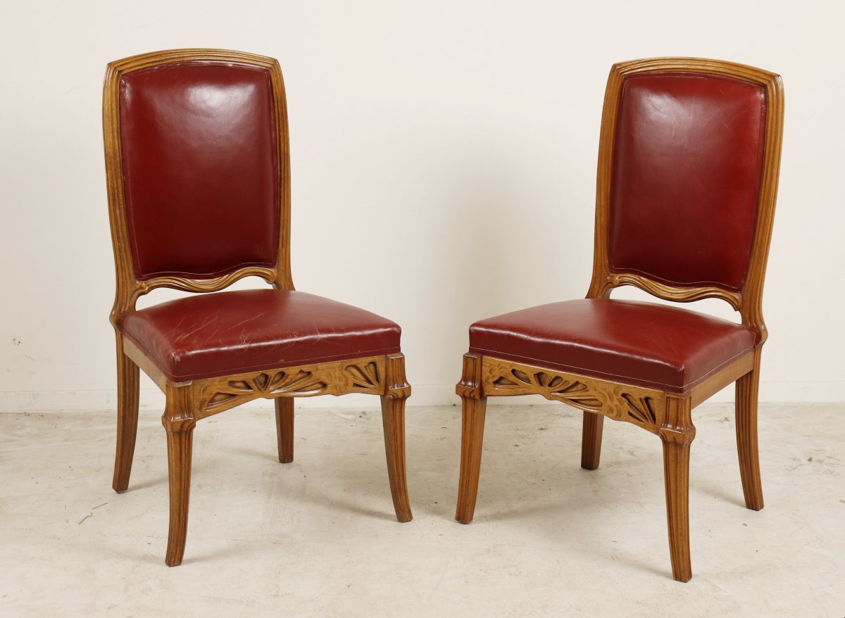 Pair Of Berce Des Prés Model Chairs By Emile Gallé-photo-2