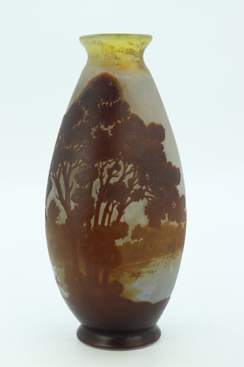 Gallé Vase Decorated With A Lake Landscape-photo-2