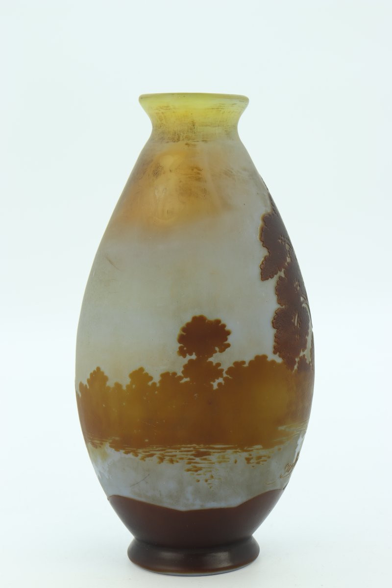 Gallé Vase Decorated With A Lake Landscape-photo-4