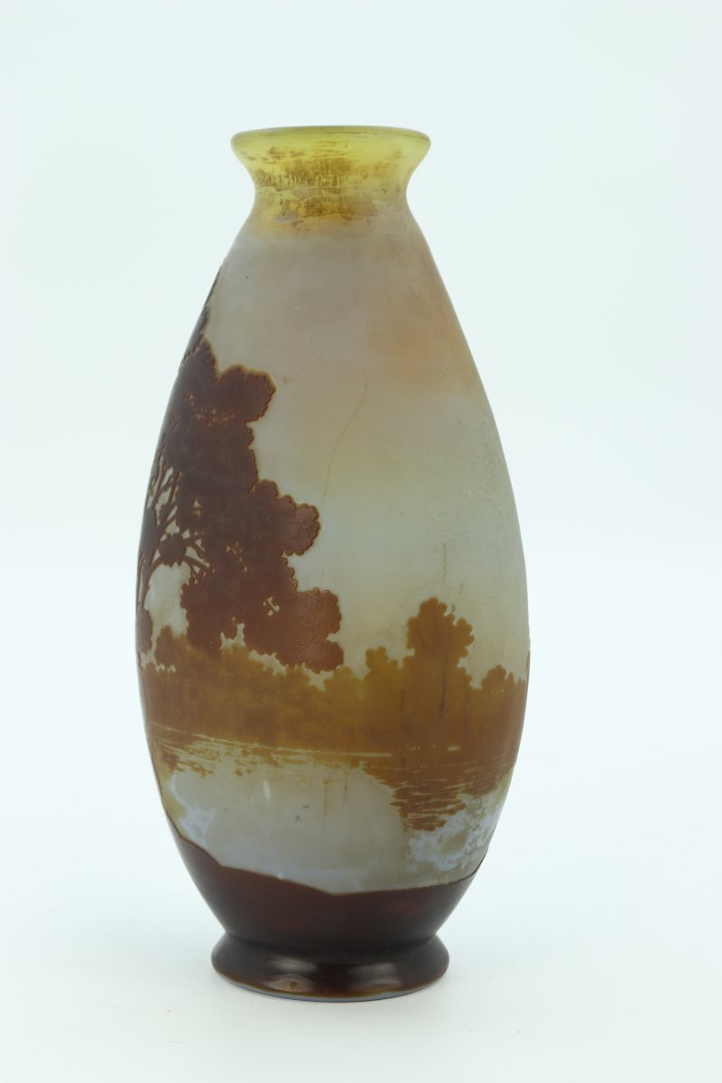 Gallé Vase Decorated With A Lake Landscape-photo-2