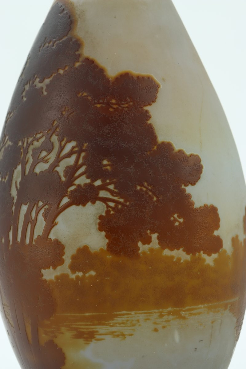 Gallé Vase Decorated With A Lake Landscape-photo-3