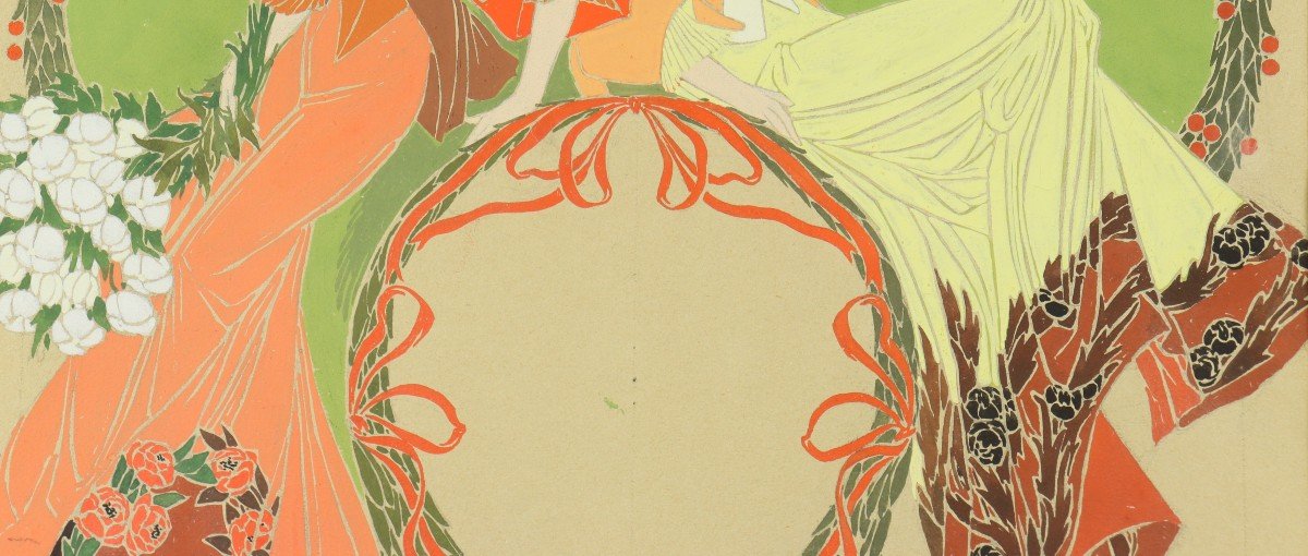 Deux élégantes, Gouache Par Georges De Feure-photo-4