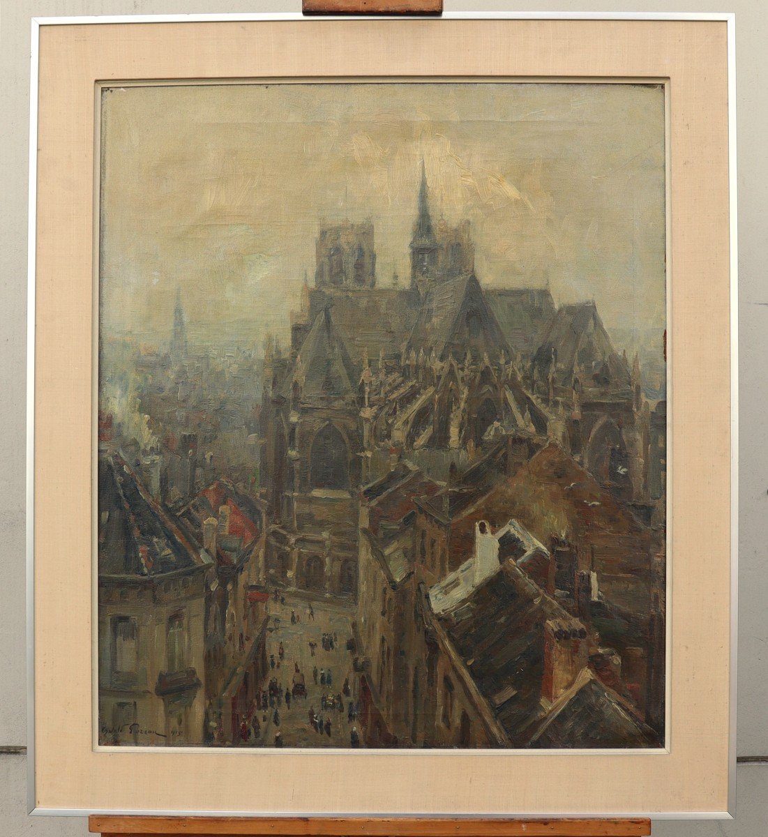 The Roofs Over The City, Oil On Canvas By Oswald Poreau-photo-2