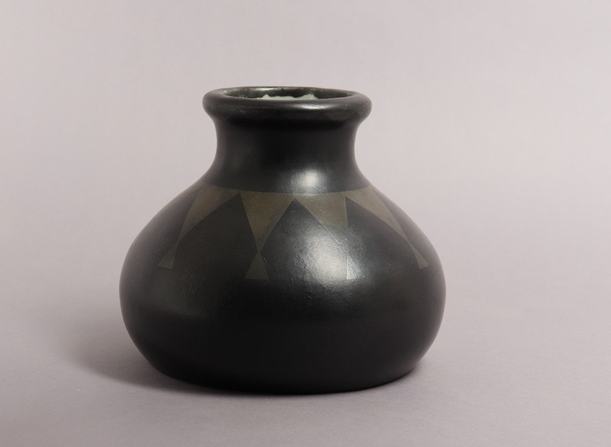 Black Glazed Ceramic Vase By Jean Luce-photo-4