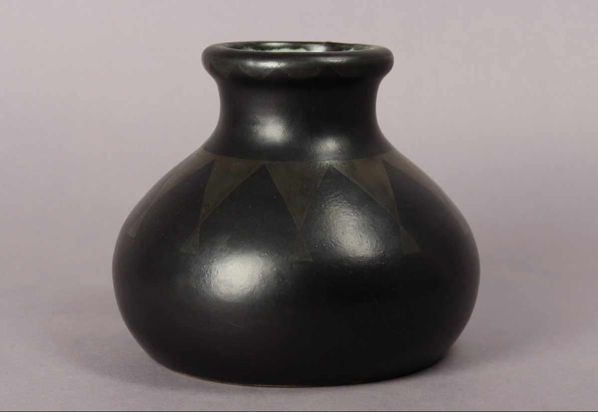 Black Glazed Ceramic Vase By Jean Luce-photo-1