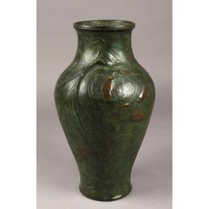 Bronze Vase With Japanese Decor By Frédéric Brou