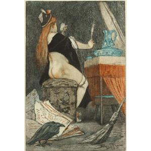 La Petite Sorcière, Lithographie Par Félicien Rops