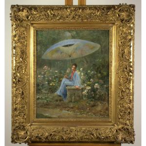 Young Woman Under A Parasol By Walter Anderson
