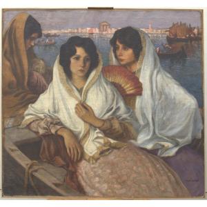 Young Women In A Gondola In Venice, By Charles Martel