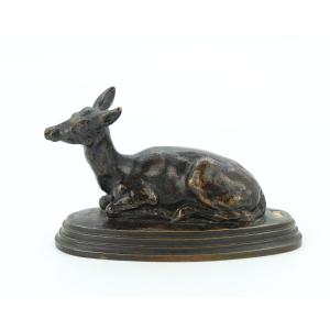 Reclining Doe By Antoine-louis Barye