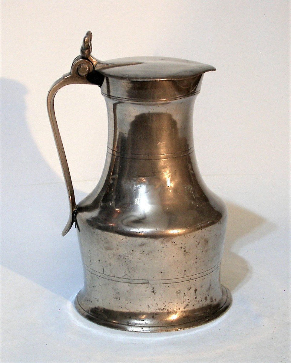Pewter Wine Pitcher - Avranches Or St Hilaire-du-harcouet, 19th Century-photo-1
