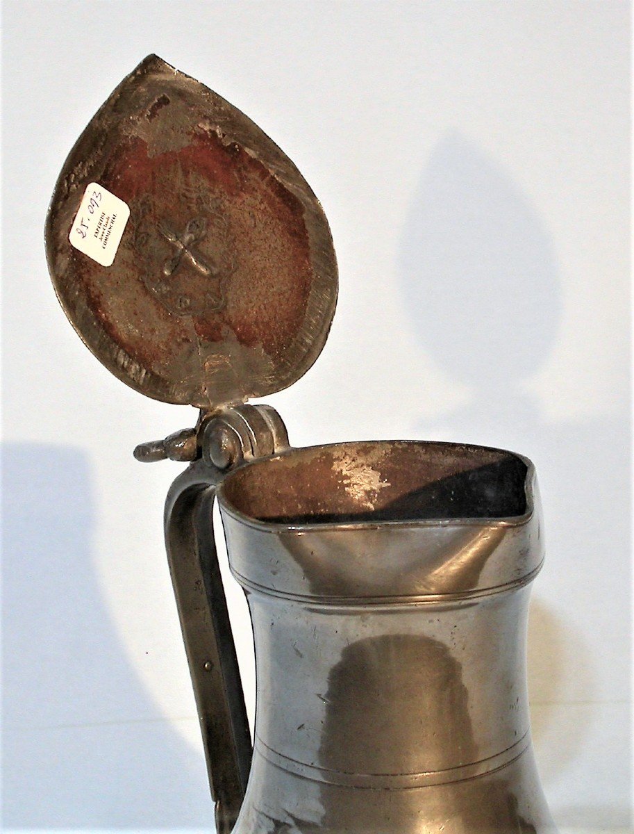 Pewter Wine Pitcher - Avranches Or St Hilaire-du-harcouet, 19th Century-photo-3