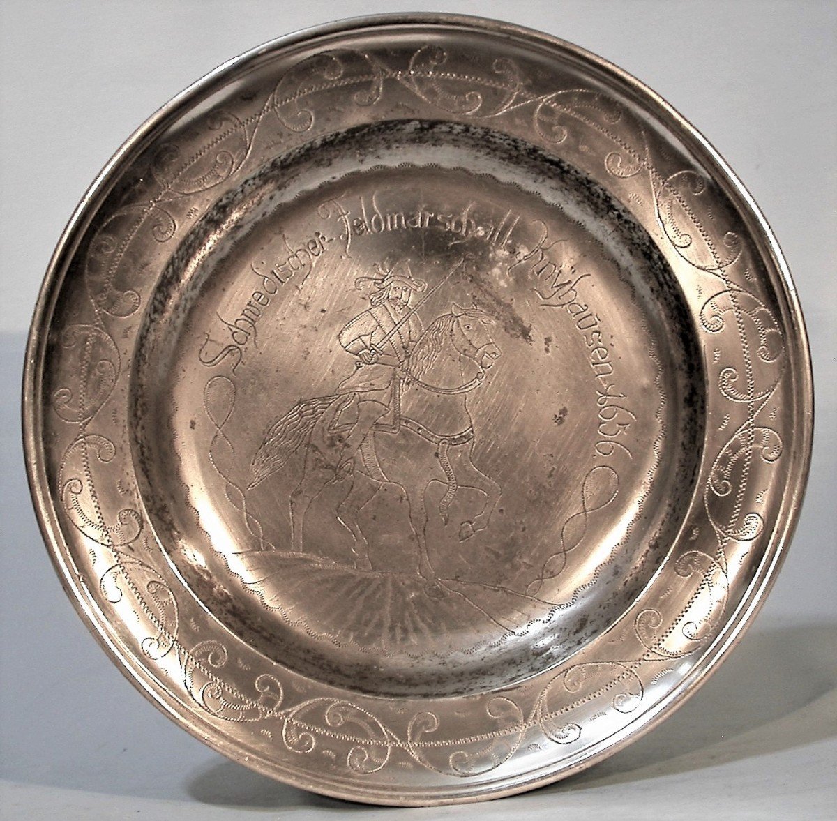 Engraved Pewter Dish - Heilbronn (southern Germany), 19th Century-photo-3