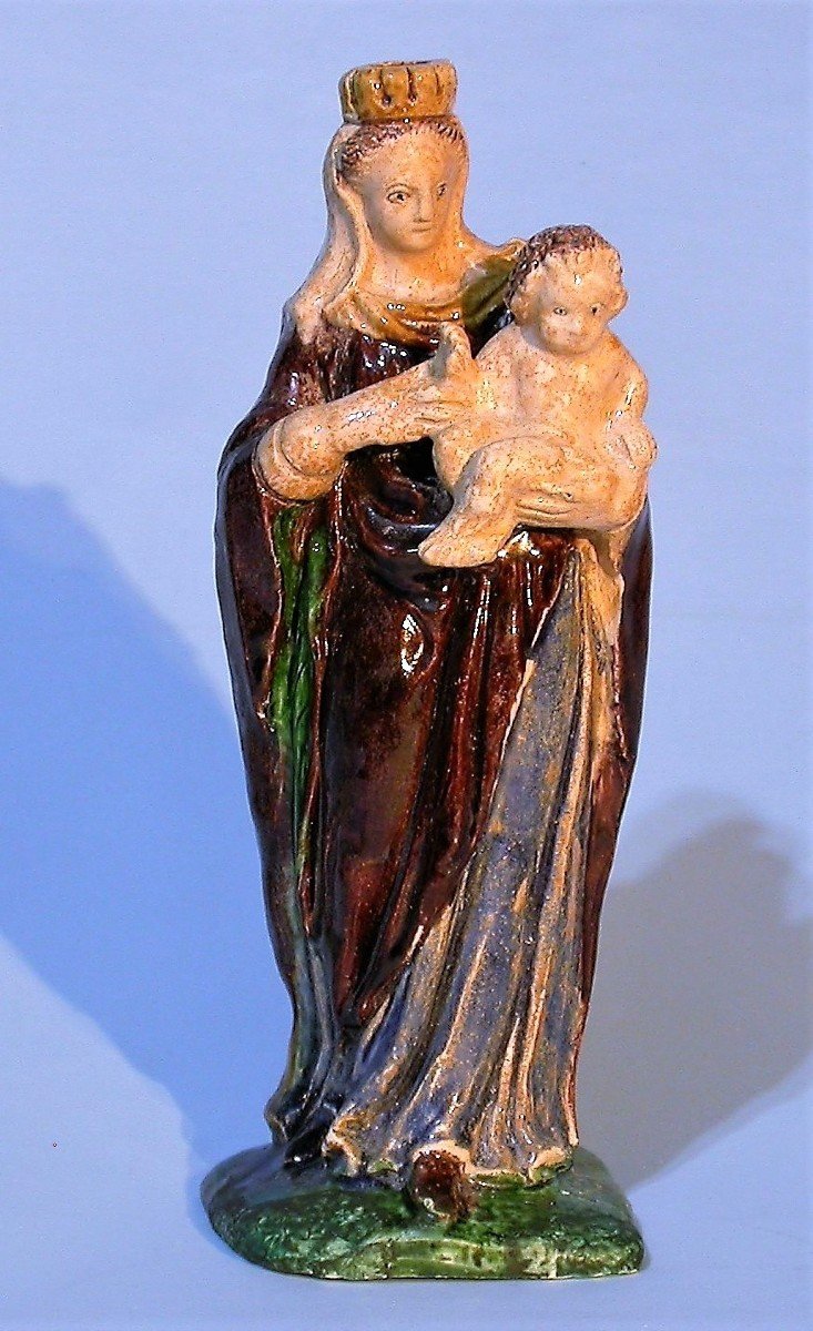 Varnished Earth Statuette - Le Pre-d'auge, 17th Century