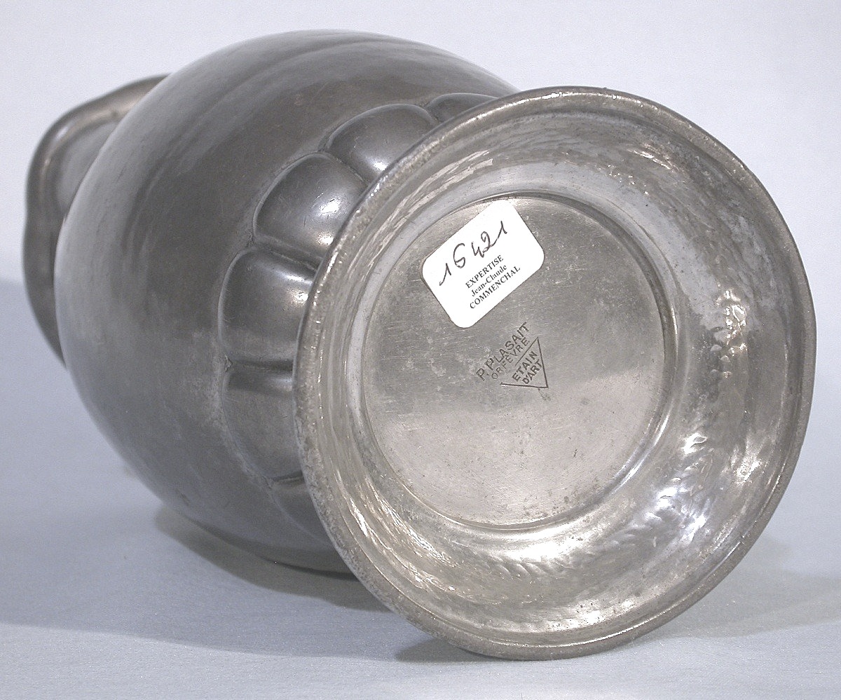 "art Deco" Pewter Pitcher By Pierre Plasait-photo-2